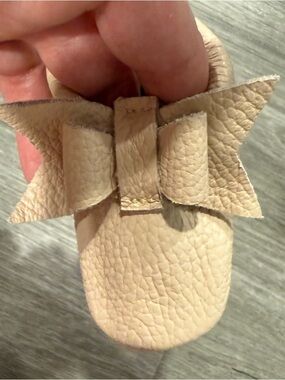 Baby Bow Slip-On Moccasin in Beige